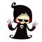 Grim reaper cartoon character isolated on a white background. Cute death character in black hood.