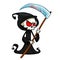 Grim reaper cartoon character with scythe isolated on a white background. Cute death character in black hood