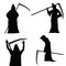 Grim reaper holding scythe black vector silhouette