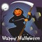 Grim Reaper With Pumpkin Face Hold Scythe Happy Halloween Banner Greeting Card