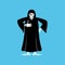 Grim reaper thumbs up. death winks. skeleton in black cloak