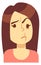 Grimacing female character. Smirky smile woman avatar