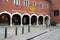 Grimbergen, Flemish Brabant Region - Belgium -Arcades and facade of the micro brewry of the village