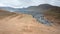 Grindavik, Iceland - July 26, 2021: A unique natural attraction. People are walking over the new lavafield of the volcano eruption