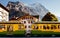 Grindelwald train at Kleine Scheidegg station with Tschuggen peak