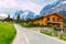 Grindelwald valley with village scattered on the green slopes o