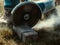 grinder worker cuts a stone the electric tool