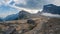 Grinnell lake and Grinnell Glacier in the end of the trail in Glacier National Park, Montana, USA. Turquoise water color. Hiking