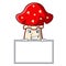 Grinning with board amanita mushroom character cartoon