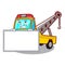 Grinning with board Cartoon tow truck isolated on rope