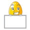 Grinning with board golden egg cartoon for greeting card
