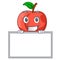 Grinning with board nectarine with leaf isolated on cartoon