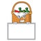 Grinning with board picnic basket character cartoon