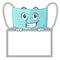 Grinning with board surgical mask isolated with the mascot