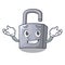 Grinning cartoon unlocked padlock on the table