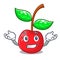 Grinning fruit cherry above wooden character table