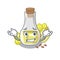 Grinning grape seed oil in cartoon bottle