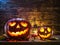 Grinning pumpkin lantern or jack-o\'-lantern is one of the symbol