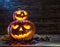 Grinning pumpkin lantern or jack-o\'-lantern is one of the symbol