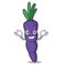 Grinning purple carrot in a cartoon basket