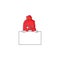 Grinning santa bag close cartoon character style hides behind a board