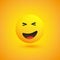 Grinning, Squinting Emoji - Simple Emoticon on Yellow Background - Vector Design Illustration
