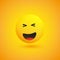 Grinning, Squinting Emoji - Simple Emoticon on Yellow Background - Vector Design Illustration