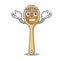 Grinning wooden fork character cartoon