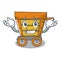 Grinning wooden trolley character cartoon