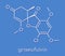 Griseofulvin antimycotic drug molecule. Used to treat fungal infections of the skin and nails. Skeletal formula.