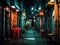 Gritty cyberpunk alley with neon sign