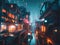 Gritty cyberpunk city with neon lights