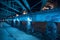 Gritty and scary city skate park at night in urban Chicago.