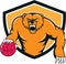 Grizzly Bear Angry Dribbling Basketball Shield Cartoon