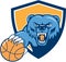 Grizzly Bear Angry Head Basketball Shield Cartoon