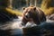 Grizzly bear in the river. Wild nature scene. Generative AI