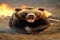 Grizzly bear struggling, raging wildfire, escaping flames, generative AI