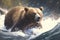 Grizzly bear in the water. Generative AI