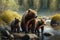Grizzly bears in the river. Wildlife scene from nature. Generative AI