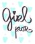 GRL PWR Abbreviation. Handdrawn lettering Girl Power. Woman slogan. Feminism text. Phrase for girls. Greeting card blue hearts