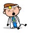Groaning with Pain - Professional Cartoon Doctor Vector Illustration