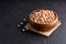 Groats, legumes, cereals, chickpeas, in wooden bowls on a dark background