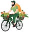 Grocery acquisition, Courier on bike delivers fresh vegetables and fruits from a supermarket. Green logistics