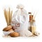 Grocery Bag with Baking Essentials Isolated on White Background. Generative ai