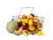 Grocery basket with fruits concept of fresh food sale 3d render image on white no shadow