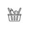 Grocery basket with vegetables line icon