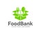 Grocery box, food, fork and spoon, logo design. Food bank, charitable foundation and organizations, vector design