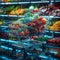 Grocery cart of the future filled with colorful, vibrant farm fresh produce