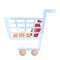 grocery cart with the necessary groceries, flat, isolated object on a white background, vector