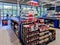 Grocery checkout counter with a moving belt and small items at eye level in Lidl supermarket